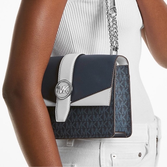 Michael Kors Greenwich Small Color-Block Signature Crossbody Bag Admiral Blue - Picture 4 of 9